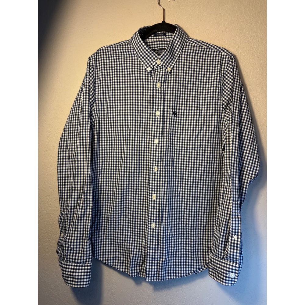 Abercrombie & Fitch Mens Muscle Fit Gingham Button Down Shirt‎ Navy White Large